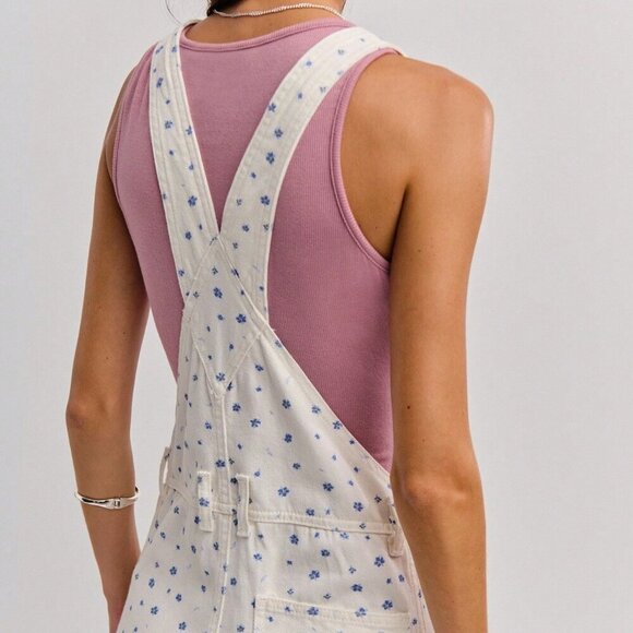 Multicolor Casual Women's ditsy Floral Print Wide-Leg Denim Overalls jumpsuit - Picture 2 of 8